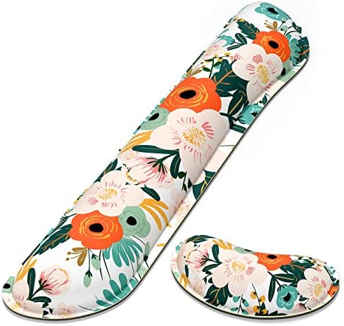 Dapesuom Enlarge Keyboard Wrist Rest, Memory Foam Wrist Cushion for Desk Mats Support, Cute Flower Pain Relief Keyboard Mouse Pad Rests Set with Non-Slip Base for Gaming Laptop Office Computer, Pink by Unknown