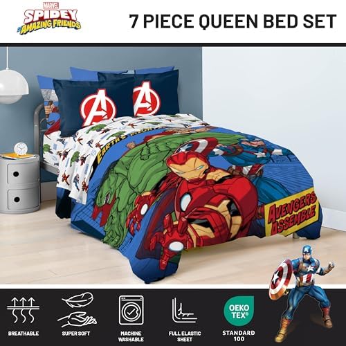 Jay Franco Kids Bed Set, Blue, Avengers, 7 Piece Queen - Image 4