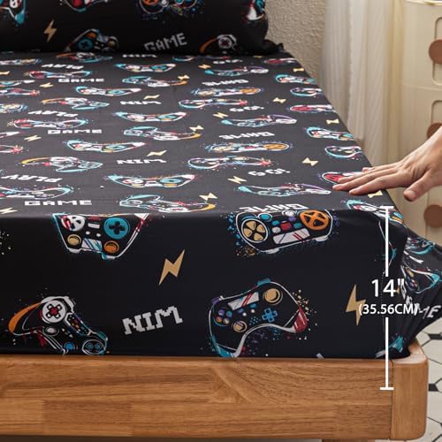Twin Sheets Set for Boys Kids - 3-Piece Cute Gamer Bedding Set, Breathable Black Video Game 3D Fitted Sheets with 14" Deep Pocket, Ultra-Soft Lightweight Bedroom Essentials - Image 4
