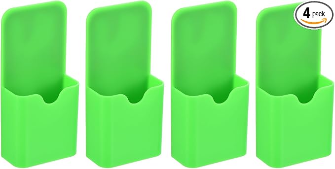 PATIKIL 4pcs Magnetic Pen Marker Holders, 50x27mm Dry Erase Marker Pencil Holder Cup Organizer for Classroom Home Office Refrigerator Whiteboard Locker, Green, 4x2x1 by PATIKIL