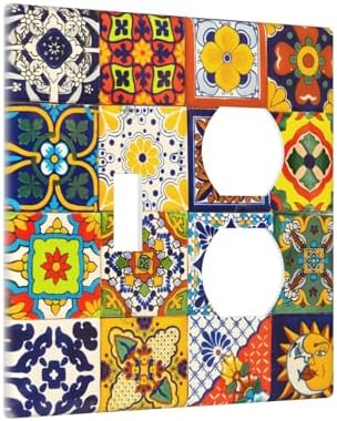 Decorative Outlet Covers Vintage Traditional Colorful Mexican Talavera Tiles Style 2 Gang Combination 1 Toggle/1 Duplex Light Switch Cover Gfci Wall Plate Electrical Receptacle Switchplate - Image 2
