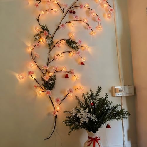 47 Inch Cherry Blossom Tree Light with Remote, 48 LED Cherry Blossom Branch Lights for Wall, 8 Lighting Modes&Timer, Flexible DIY Indoor Decoration for Home, Christmas, Wedding, Party (48LED-47inch) - Image 7