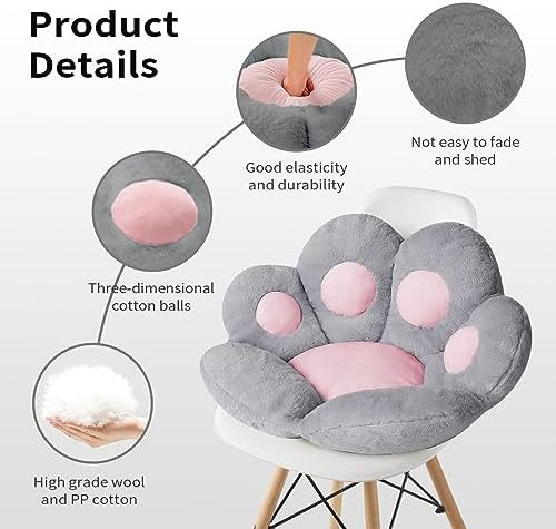 Ditucu Cat Paw Cushion Kawaii Chair Cushions 27.5 x 23.6 inch Cute Stuff Seat Pad Comfy Lazy Sofa Office Floor Pillow for Gaming Chairs Room Decor Grey - Image 5