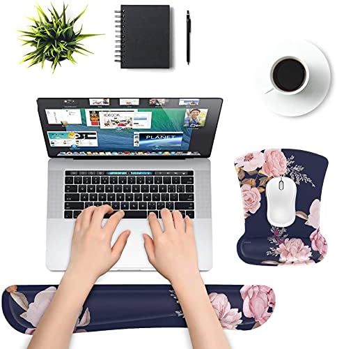 MOSISO Peony Wrist Rest Support for Mouse Pad & Keyboard Set, Blue - Image 2