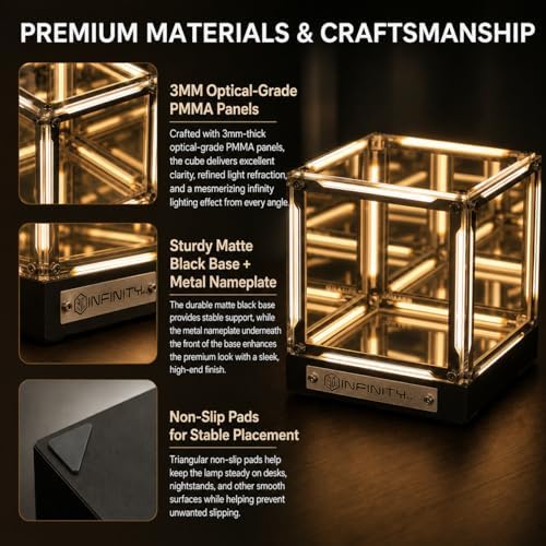 Infinity Cube Light, Infinity Mirror Cube 4D Acrylic LED Abyss Effect Touch Switch Dimmable Rechargeable Mood Night Light for Gaming Desk Office Bedroom Futuristic Decor (Warm) - Image 6