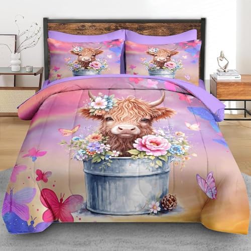 Pamnest Queen Comforter Set with Sheets, 7 Pieces Highland Cow Bedding - Image 3