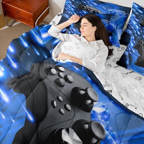 Erosebridal Gamepad Bedding Sets 7 Piece Queen Size Boys Gaming Comforter Set | Video Games Bed in A Bag with Sheet for Kids Teens Adult Bedroom Decor, Modern Gamer Console Bed Sets - Image 7