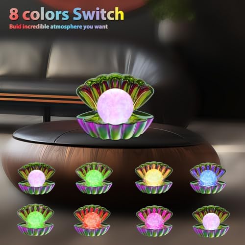 LKUA Shell Pearl Beach Themed Night Light, RGB 8 Colors Changing Mood Shell Pearl Lamps, Bedside LED Clamshell Portable Night Lights for Bar (Electroplating Colorful) - Image 3