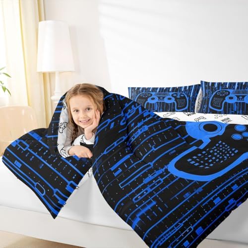 Feelyou Blue Gamer Comforter Toddler Size for Boys Girls, Boys Gamer Comforter Set Game Bedding Set Gaming Duvet Set Kids Gamer Microfiber Bed Set - Image 7