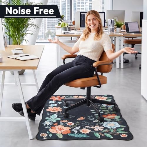 Breling Office Chair Mat for Hardwood Floor & Tile Floor, 36" x 48" Large Anti-Slip Floors Protector, Under Desk Gaming Rug for Rolling Computer Chair for Office Home(Black,Floral Scallop Edge) - Image 4