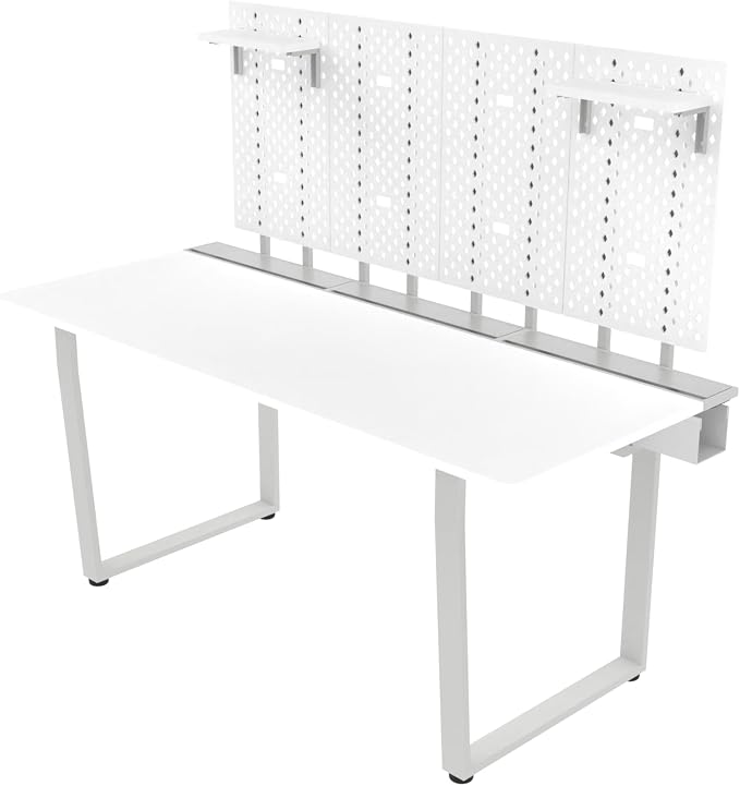 Dezctop Bifrost 160 63W x 28D Gaming PC Computer Desk with Shelves, Large Workstation for Gamers or Home Office with Pegboard, Built-in Cable Management, Stainless Steel Frame (White) by Dezctop