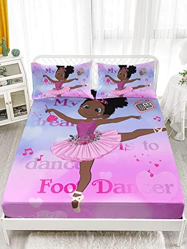 HOSIMA African American Black Girl Twin Fitted Sheet with 2 Pillowcases. - Image 2
