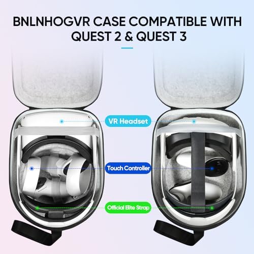 BnLnHOGVR Carrying Case Compatible with Oculus Meta Quest 3S/Quest 3/Quest 2, Apple Vision Pro VR Headsets Original Head Strap and Controller Accessories, Hard Shell Bag for Travel and Storage - Image 2