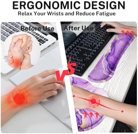 Arttown Keyboard Mouse Pad Set, 4 in 1 Desk Mat Set Marble Abstract Purple - Image 4