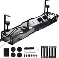 Under Desk Cable Management Tray 25.3 Inch, Clamp-On Cable Organizer Box for Standing Desks, No Drill Cord Management Under Desk, Large Desk Wire Organizer for Office & Home, Black by QUELIEN