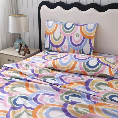 SDIII 4 Pieces Rainbow Twin Sheets Set, Soft Microfiber Rainbow Sheets Twin Size, Cute Colorful Bed Sheet Set for Girls Boys Kids and Teens All Season - Image 3