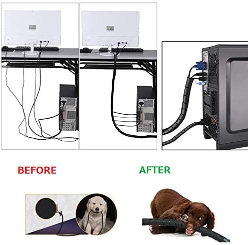 Black Computer Cable Management Sleeves Value Pack, Large 1.1" Pet Proof Cable Cover for Wires and 0.87" Cord Organizer Tube for Home TV Office Organization - Image 4