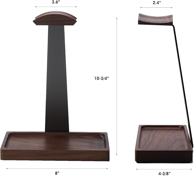 Walnut Headphone Stand, Wood Headset Holder for Desk with Storage | Wooden Gaming Headphone Holder for AirPods Max, Bose, Sennheiser, Razer/Jabra/JBL/AKG , Storage Tray, Vintage Gift for Men - Image 8