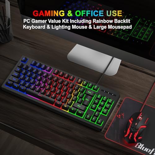 RGB 87 Keys Gaming Keyboard and Backlit Mouse Combo,BlueFinger USB Wired Rainbow Keyboard,Gaming Keyboard Set for Laptop PC Computer Game and Work - Image 5