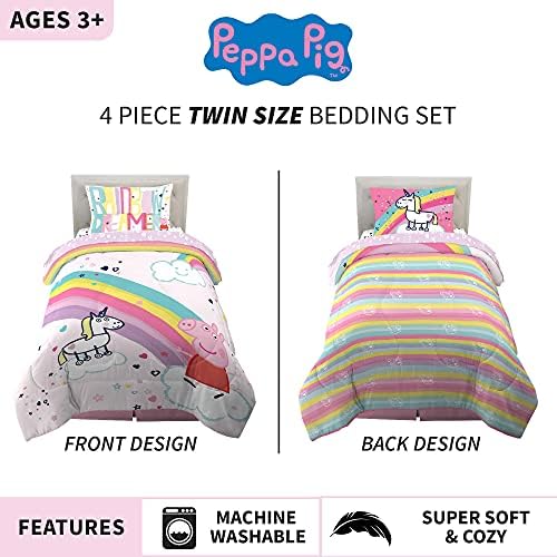 Franco Kids Bedding Super Soft Comforter and Sheet Set, 4 Piece Twin Size, Peppa Pig - Image 3