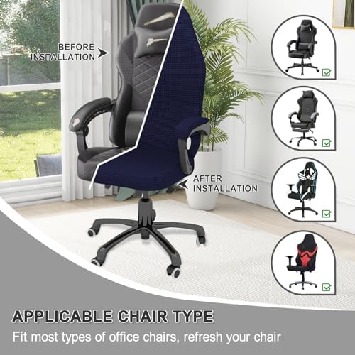 Gaming Chair Cover Game Chair Cover for Reclining Rotating Chair, Navy Blue | Waterproof, Cat Scratch Proof, Stretch Game Chair Covers with Amrest, Breathable, Anti-Scratch, For Tall High Back Chairs - Image 4