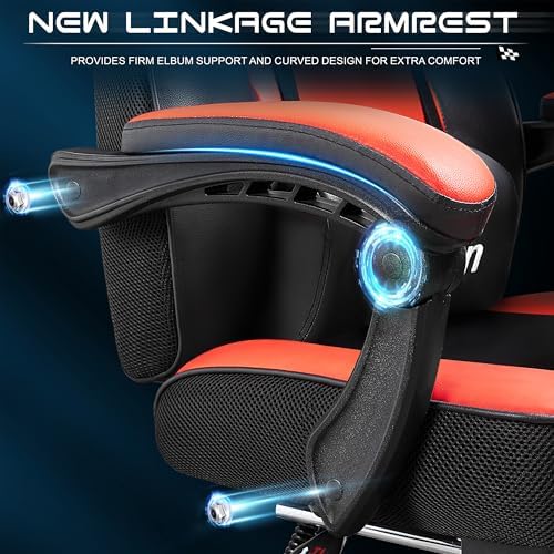Gaming Chair for Adults, Video Game Chair with Footrest, Big and Tall Gaming Chair Heavy Duty Computer Chair with Massage Lumbar, Ergonomic Adjustable Height and 360° Swivel Seat, PU Leather, Red - Image 6