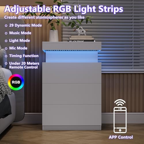 OLIXIS White Nightstand with Charging Station & RGB LED Lights - Image 5