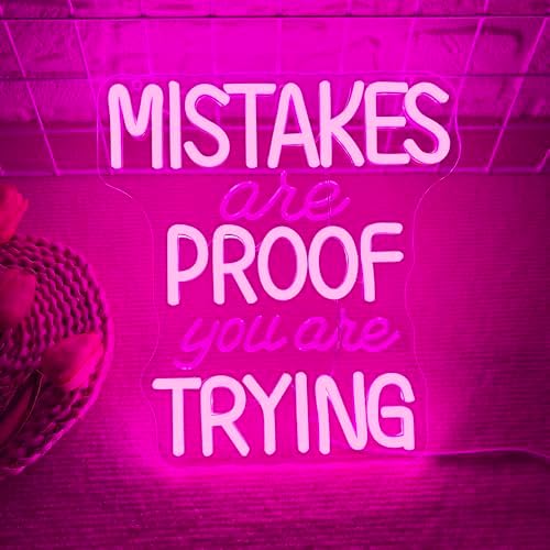 Allball Mistakes Are Proof You Are Trying Neon Sign, Motivational Neon Sign USB Powered LED Dimmable, for Classroom Office Children Room Bedroom Living Room Sign, Graduation Gift(11.8 * 11 In) - Image 2