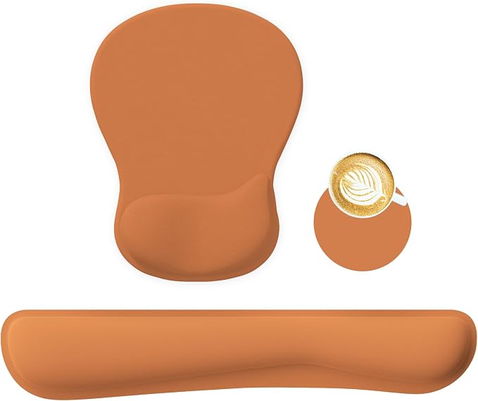 RICHEN Wrist Rest Support for Mouse Pad&Keyboard Set with Coaster,Concave Curved Memory Foam, Non-Slip Base Pain Relief Comfortable Easy Typing Pad for Home/Office (Starry Orange) by RICHEN