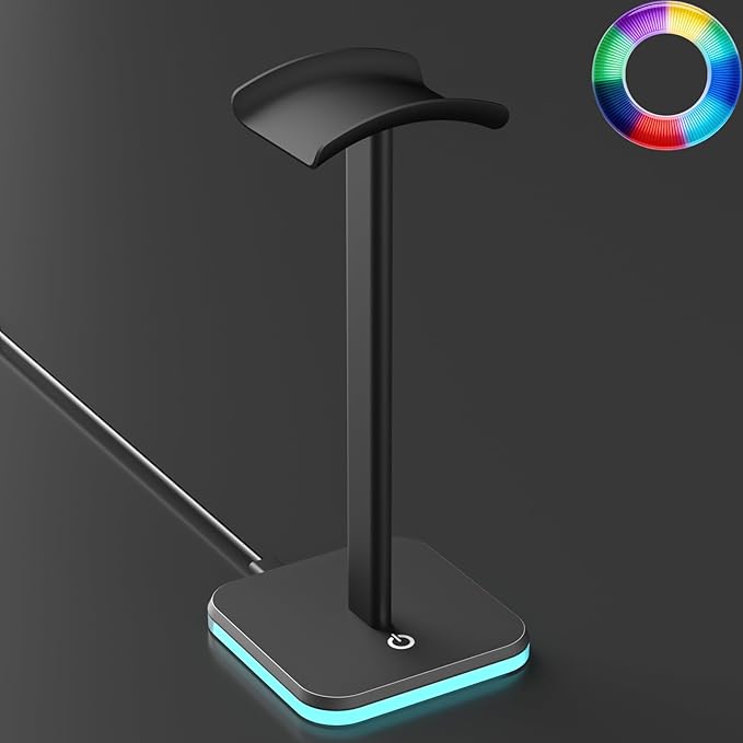 Headphone Stand for Desk - Headset Stand Headphone Holder (RGB-Black) | with Aluminum Hanger and Plastic Headrest, headphone holder for AirPods Max, Sony, Bose, Beats and More by Unknown