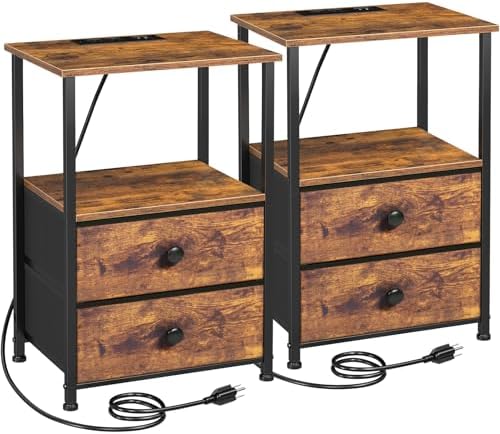 LOAKEKEL Nightstands Set of 2, Night Stand with Charging Station by LOAKEKEL