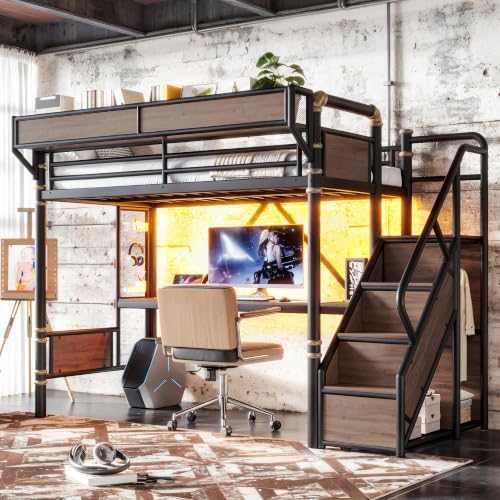 Bellemave Twin XL Metal Loft Bed with Stairs and Desk for Kids,Adult,Black - Image 5