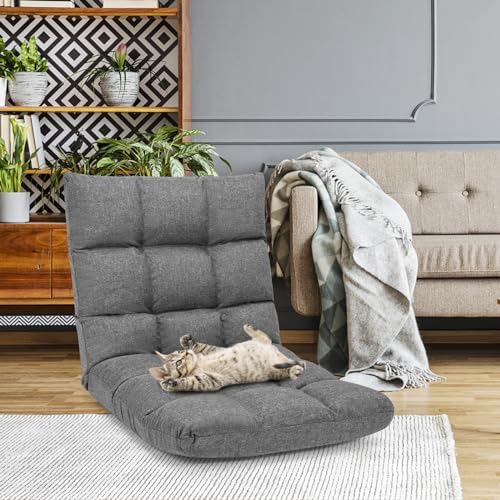 ERGOMASTER Video Gaming Floor Chair with Adjustable 14-Position Memory Foam, Folding Floor Sofa Chair Lounger Folding Sleeper Bed Couch Recliner, Lazy Sofa Lounger for TV, Reading, Relaxing (Grey) - Image 2