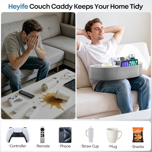 Couch Cup Holder Pillow, 20"x9" Couch Caddy Organizer, Sofa Cup Holder for Bed, Large Size Cup Cozy Pillow for Remote, Drink, Snack, Phone, Game Controller, Kindle, Washable, Gray - Image 2