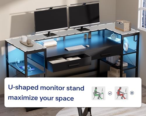Pamray 58 Inch Gaming Computer Desk with Monitor Stand Drawers and Shelves - Image 3