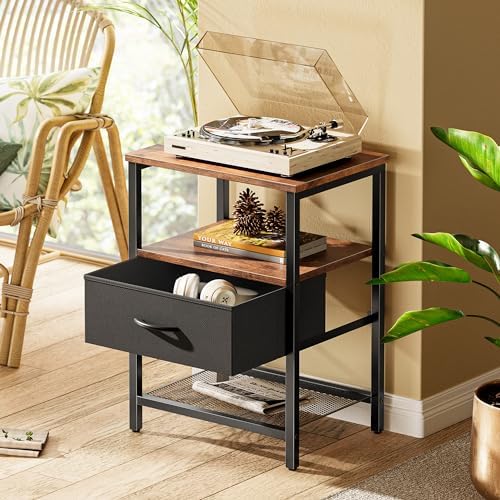 Huuger Nightstand Set of 2, Night Stand with Fabric Drawer, Mesh Shelf - Image 2