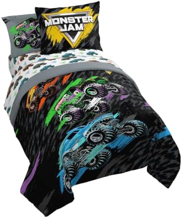 Monster Jam Trucks Twin Comforter Set 5 Piece Kids Bedding for Boys, Black by JayFranco