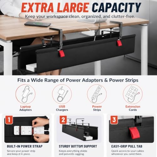No Drill Under Desk Cable Management Tray, 90cm Cord Organizer for Table, Clamp/Screw Mount Desk Cable Management - Image 5