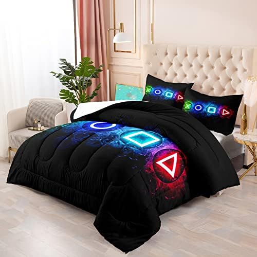 Gamer Comforter Sets for Boys, Video Gaming Comforter Set Full Size, Cool Black Gamer Gamepad Bedding Sets for Boys Kids Playroom Decor, 1 Comforter and 2 Pillowcases - Image 3
