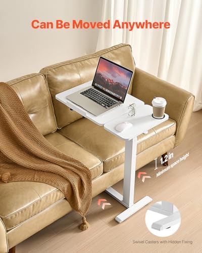 VEVOR Overbed Table, Mobile Bed Side Table with Flip Desktop and 4 Hidden Wheels, Height & Angle Adjustable Rolling Laptop Desk with Cup Holder, Portable Over Bed Desk for Home, Office, Study, White - Image 6