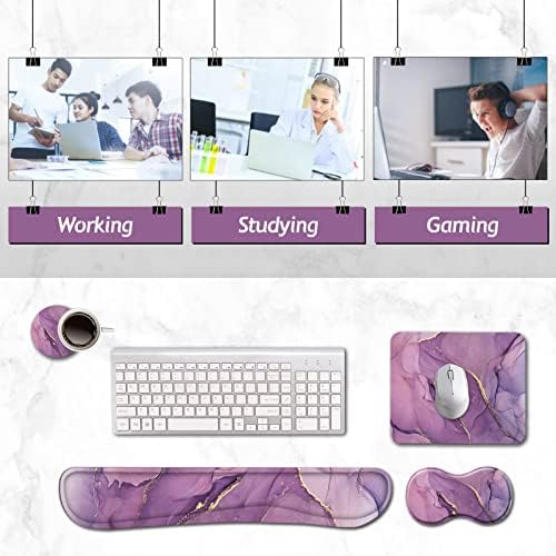 AIMSA Keyboard Wrist Rest Support + Mouse Pad + Mouse Wrist Rest + Coaster, Ergonomic Memory Foam Anti-Slip Rubber Base 4 PCS Set Easy Typing Pain Relief, Purple Marble - Image 6