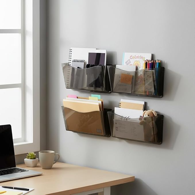 Azar Displays 250025-SMK Clear Plastic Wall Mount File Holder with Hanging Hardware, Smoke Colored, 4-Pack - Image 5