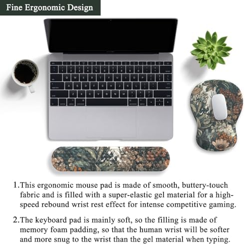 Boho Aesthetic Mouse Pad with Wrist Rest Keyboardpad Vintage Wildflowers Wrist Rest for Computer Keyboard Wrist Rest, Non-Slip Base Home/Office for Computer Keyboard, Made Easy Typing & Relieve - Image 4