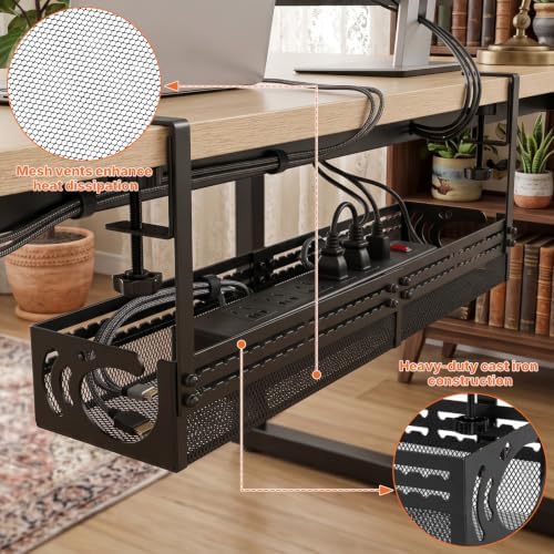 Under Desk Cable Management Tray, 15-25in Retractable Metal Cord Organizer Rack, No Drill Desk Tray with Clamp, Anti-Slip Pads Cable Tray for Home, Office, Gaming, Standing Desks - Image 4