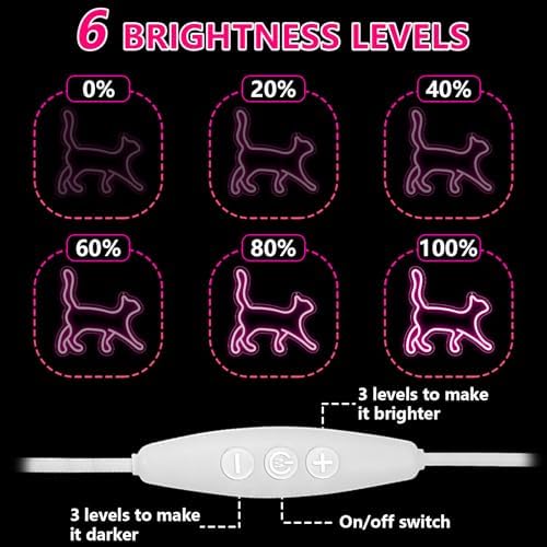 Cat Neon Sign, Pink LED Neon Light for Wall Decor, Dimmable USB Powered Cat Silhouette Neon Sign for Bedroom, Kids Room, Cat Cafe, Perfect Gifts for Cat Lovers & Pet Owners 12.99 x 12.6in - Image 5