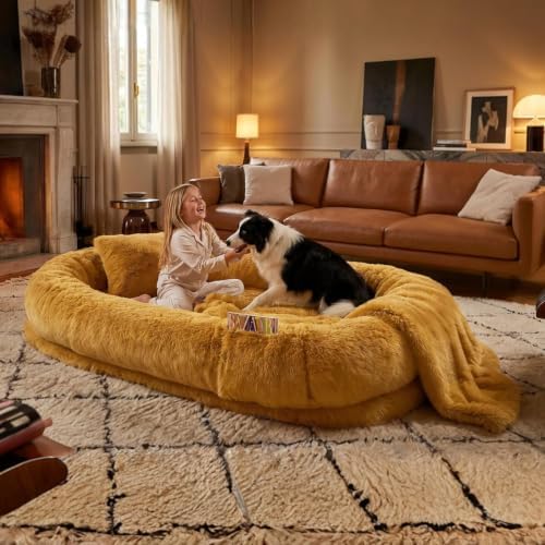 Human Dog Bed, Oversized Plush Lounger Bed with Plump Pillow and Blanket by FollowUs