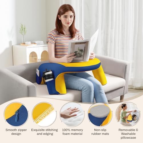 Reading Pillow, Gaming Pillow for Lap, Bed Desk for Laptop and Writing, Memory Foam Lap Desk for Reading, Working, Playing Steam Deck Switch or Sitting in Bed, Floor Sofa- Yellow - Image 4