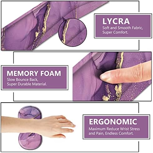 AIMSA Keyboard Wrist Rest Support + Mouse Pad + Mouse Wrist Rest + Coaster, Ergonomic Memory Foam Anti-Slip Rubber Base 4 PCS Set Easy Typing Pain Relief, Purple Marble - Image 3