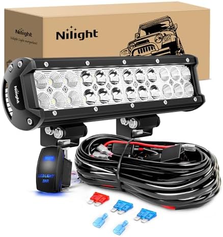 Nilight - ZH084 LED Light Bar 12Inch 72W Spot Flood Combo LED Off Road Lights 12V 5Pin Rocker Switch Wiring Harness Kit- One Lead, 2 Years Warranty by Nilight