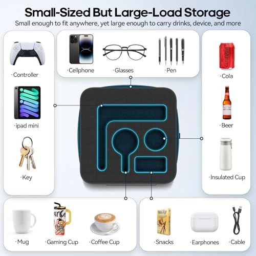 Couch Cup Holder Pillow, Sofa and Bed Caddy for iPad, Kindle, Switch, Game Controller, Remotes, Phones, Small-Sized Cup and Drink Holder for Couch, Bed, Desk, Car, Beach, Bathroom Cup Holder, Black - Image 2